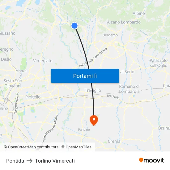 Pontida to Torlino Vimercati map
