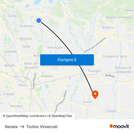 Renate to Torlino Vimercati map