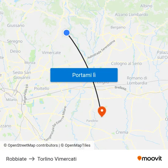 Robbiate to Torlino Vimercati map