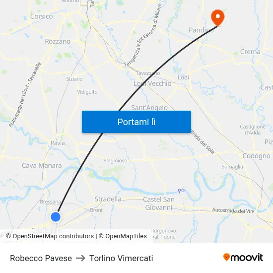 Robecco Pavese to Torlino Vimercati map