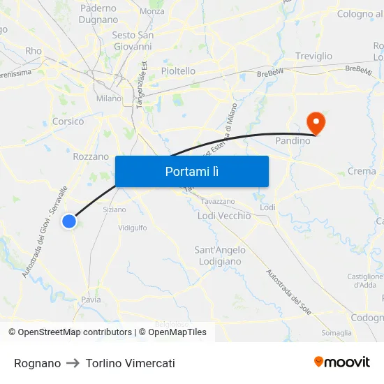 Rognano to Torlino Vimercati map