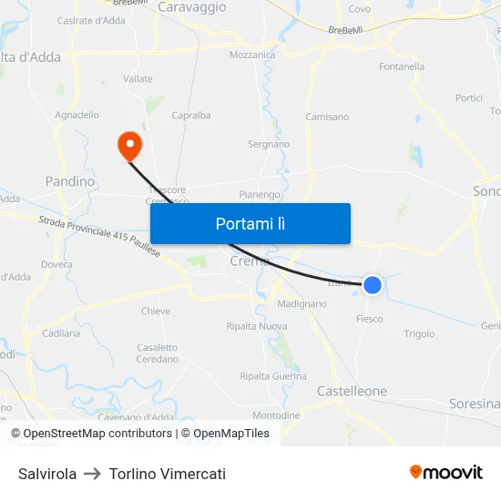 Salvirola to Torlino Vimercati map
