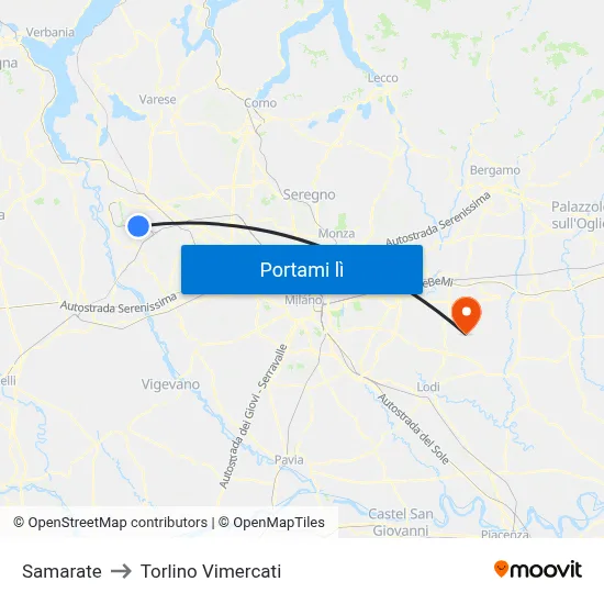 Samarate to Torlino Vimercati map