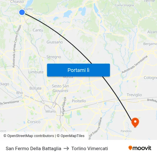 San Fermo Della Battaglia to Torlino Vimercati map