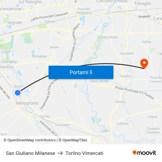 San Giuliano Milanese to Torlino Vimercati map