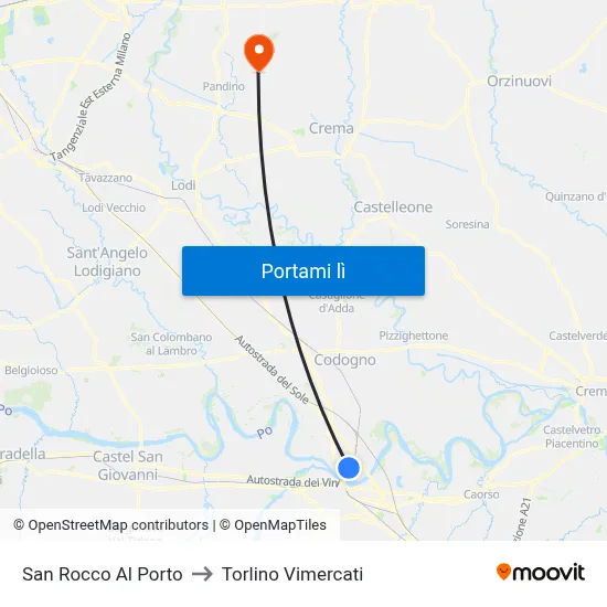 San Rocco Al Porto to Torlino Vimercati map