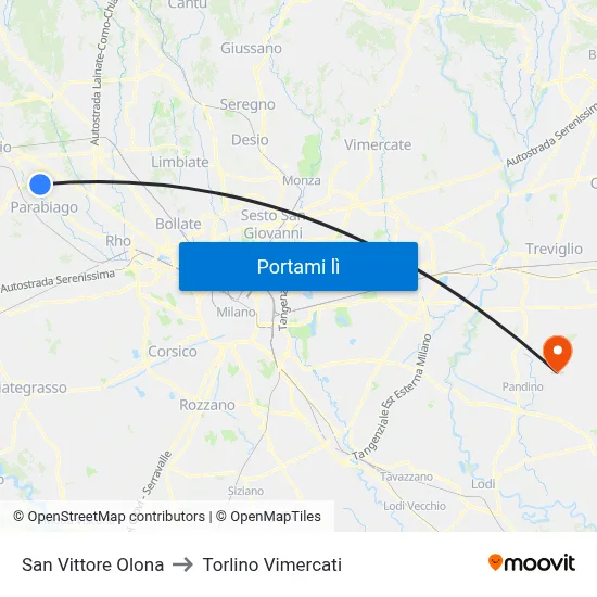 San Vittore Olona to Torlino Vimercati map