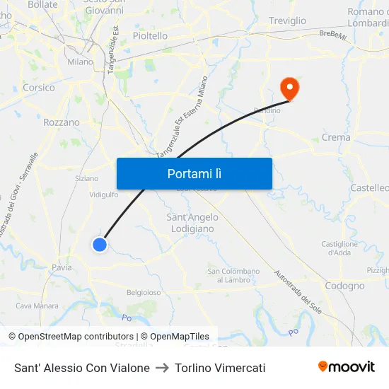 Sant' Alessio Con Vialone to Torlino Vimercati map