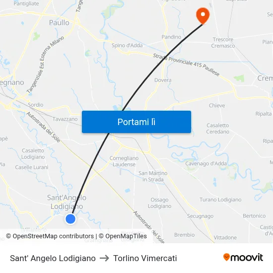 Sant' Angelo Lodigiano to Torlino Vimercati map