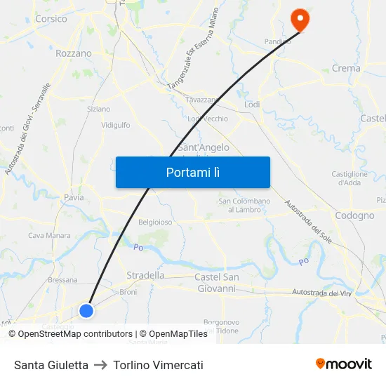 Santa Giuletta to Torlino Vimercati map