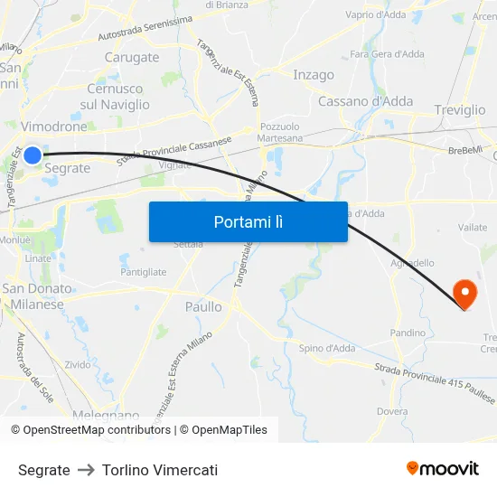Segrate to Torlino Vimercati map
