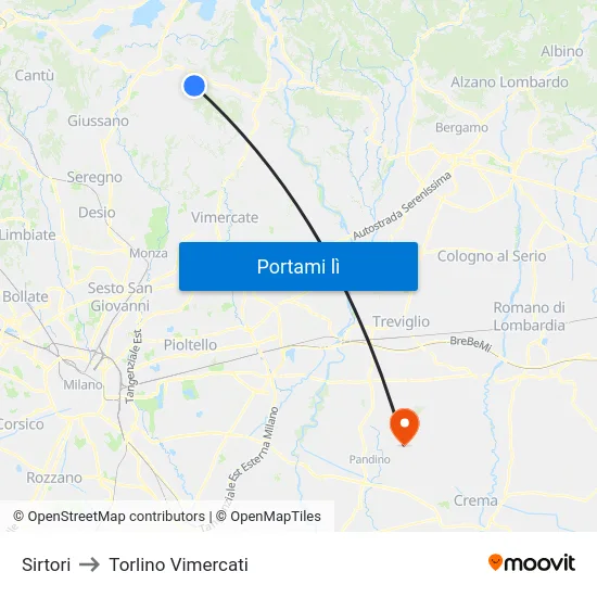 Sirtori to Torlino Vimercati map