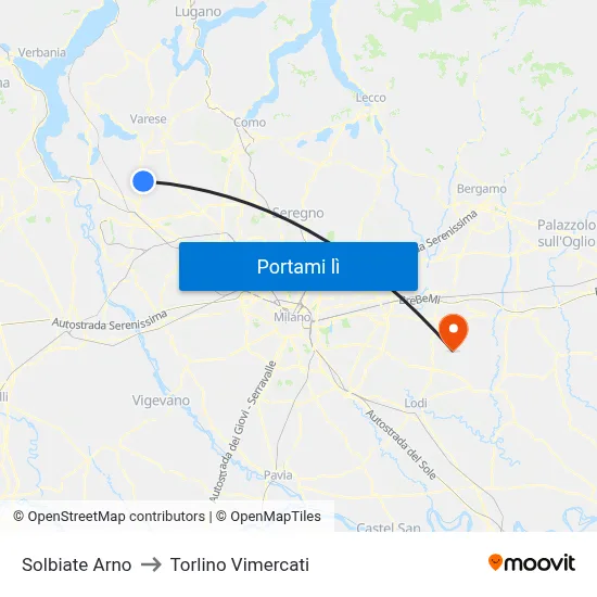 Solbiate Arno to Torlino Vimercati map