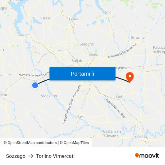 Sozzago to Torlino Vimercati map