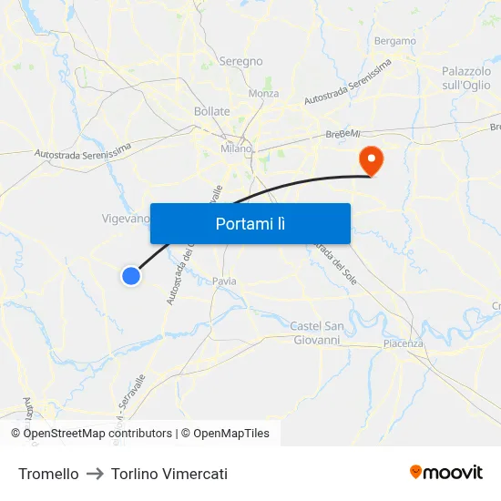 Tromello to Torlino Vimercati map