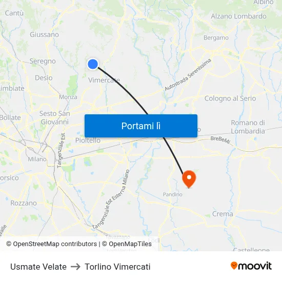 Usmate Velate to Torlino Vimercati map