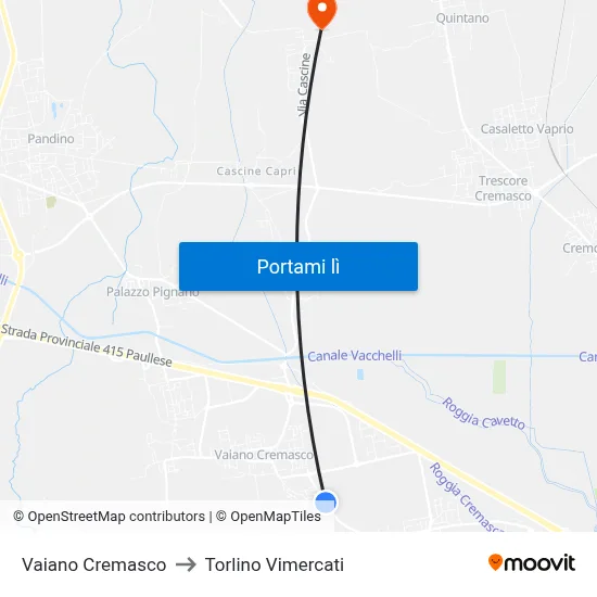 Vaiano Cremasco to Torlino Vimercati map