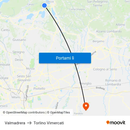 Valmadrera to Torlino Vimercati map