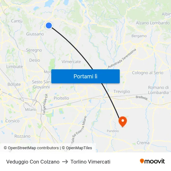 Veduggio Con Colzano to Torlino Vimercati map