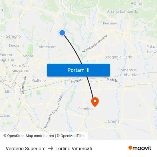Verderio Superiore to Torlino Vimercati map