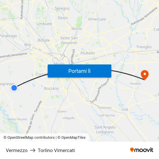 Vermezzo to Torlino Vimercati map