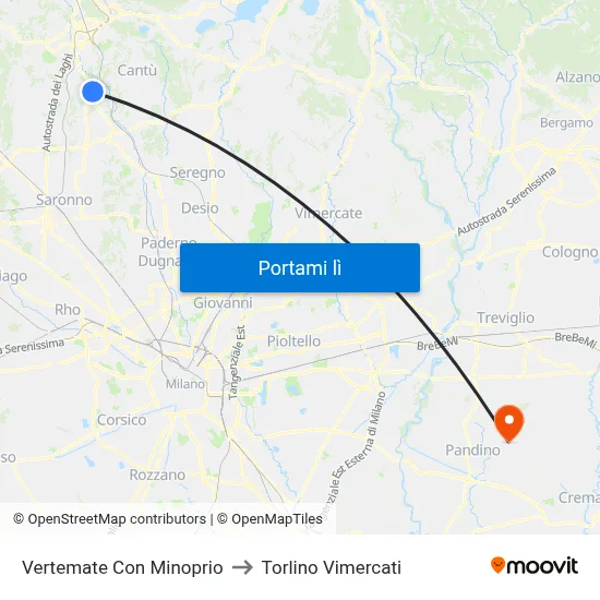 Vertemate Con Minoprio to Torlino Vimercati map