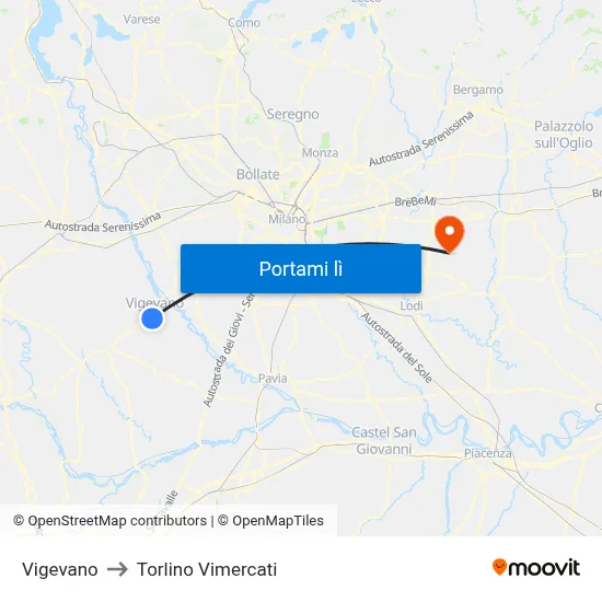 Vigevano to Torlino Vimercati map