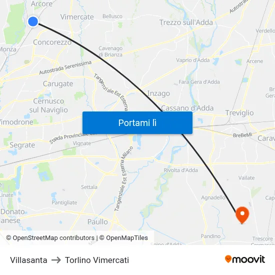 Villasanta to Torlino Vimercati map
