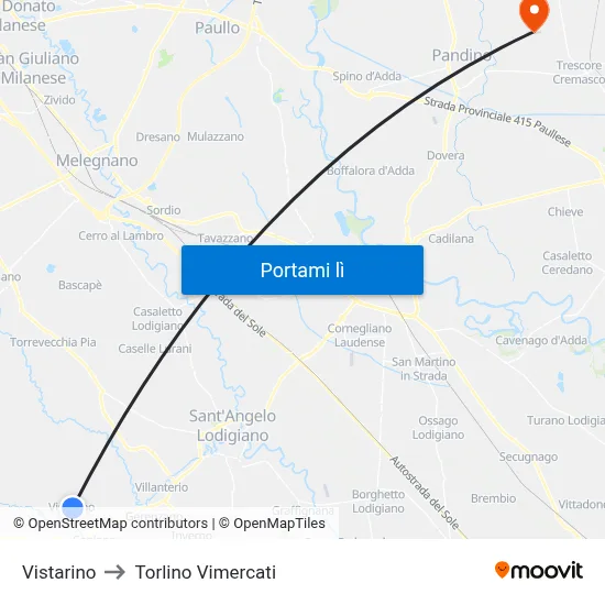 Vistarino to Torlino Vimercati map