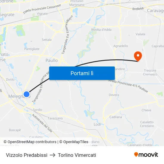 Vizzolo Predabissi to Torlino Vimercati map