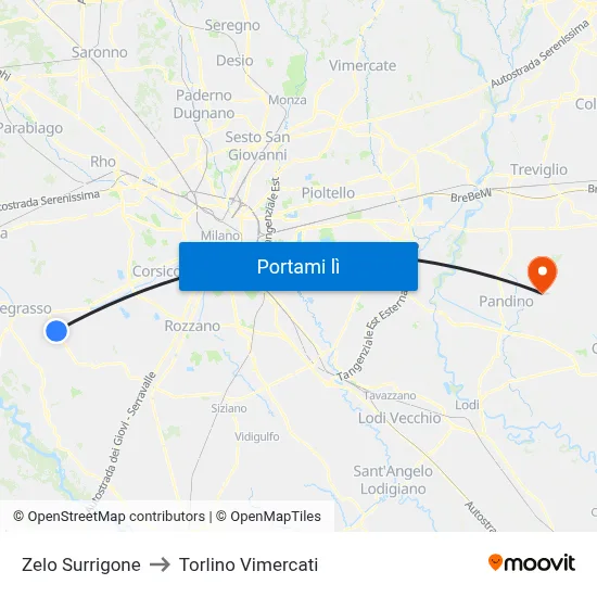 Zelo Surrigone to Torlino Vimercati map