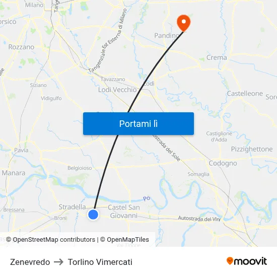 Zenevredo to Torlino Vimercati map