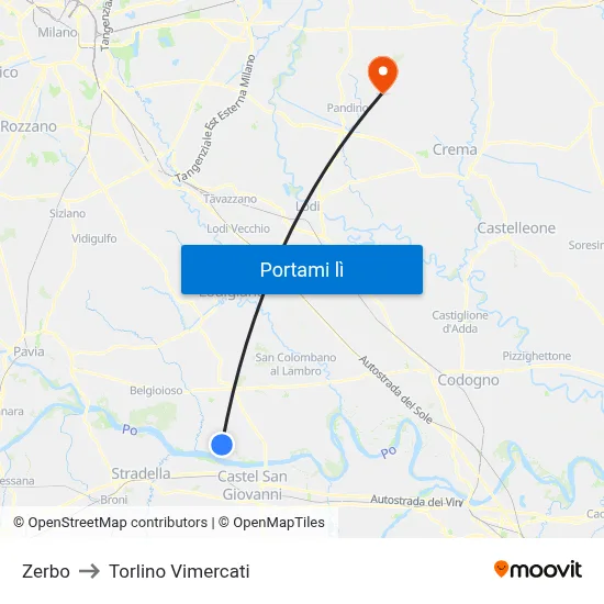 Zerbo to Torlino Vimercati map