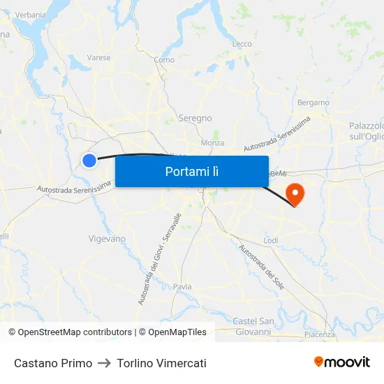Castano Primo to Torlino Vimercati map