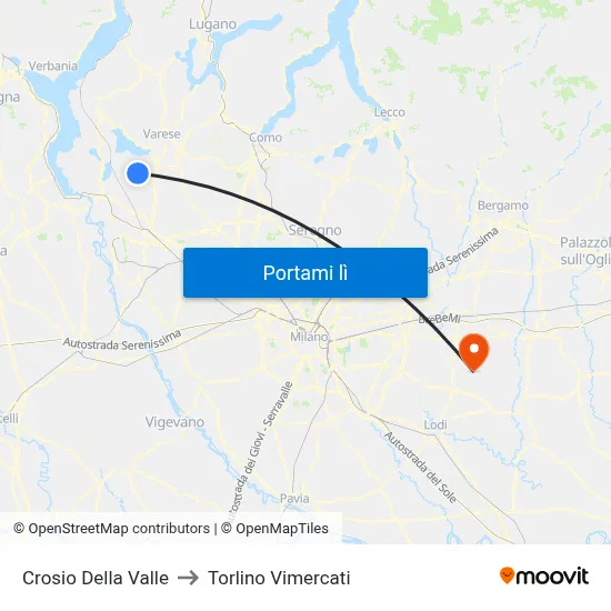 Crosio Della Valle to Torlino Vimercati map