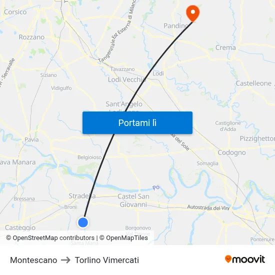 Montescano to Torlino Vimercati map
