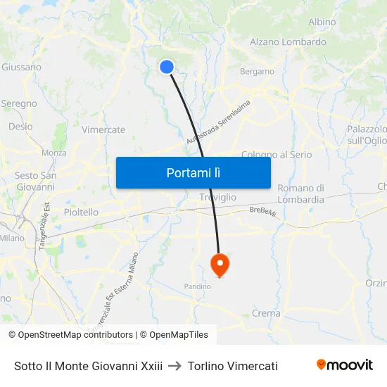 Sotto Il Monte Giovanni Xxiii to Torlino Vimercati map