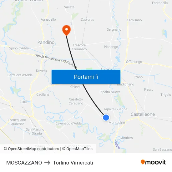 MOSCAZZANO to Torlino Vimercati map