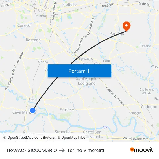 TRAVAC? SICCOMARIO to Torlino Vimercati map