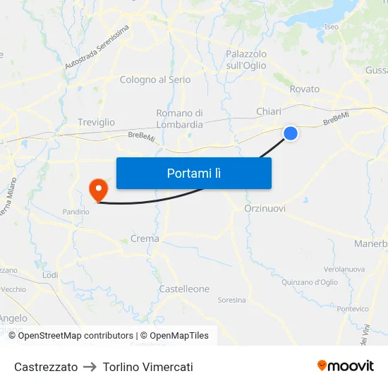 Castrezzato to Torlino Vimercati map