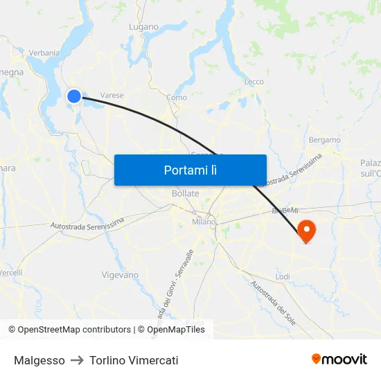 Malgesso to Torlino Vimercati map