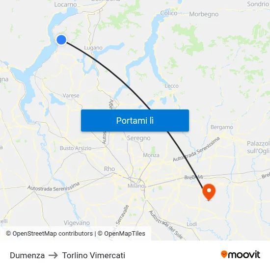 Dumenza to Torlino Vimercati map