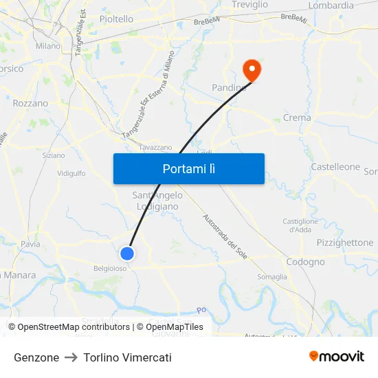 Genzone to Torlino Vimercati map
