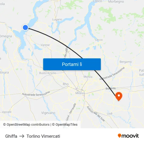 Ghiffa to Torlino Vimercati map