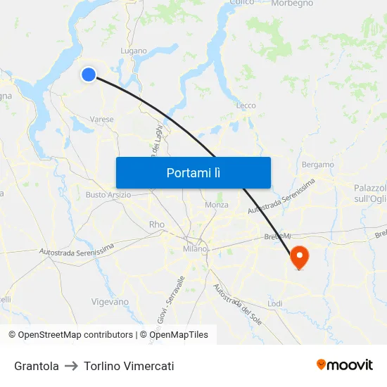 Grantola to Torlino Vimercati map