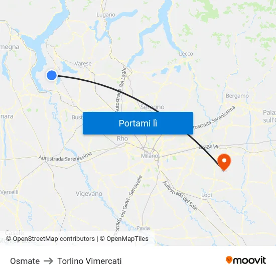 Osmate to Torlino Vimercati map