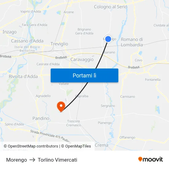 Morengo to Torlino Vimercati map