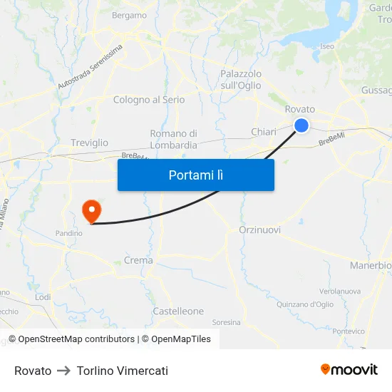 Rovato to Torlino Vimercati map
