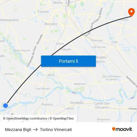 Mezzana Bigli to Torlino Vimercati map