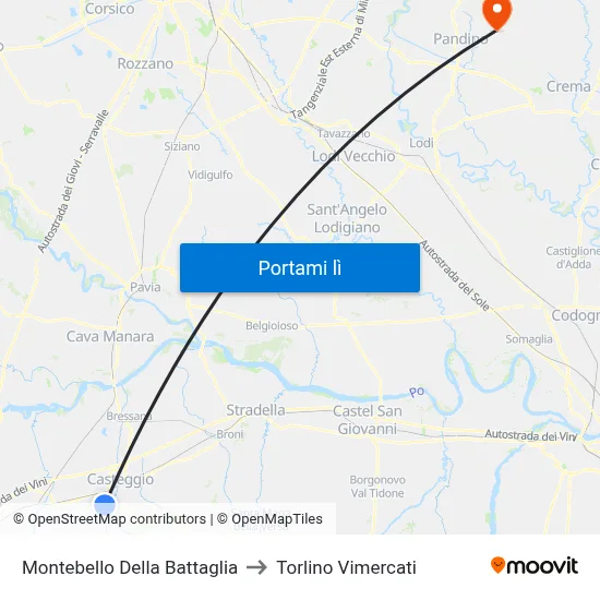 Montebello Della Battaglia to Torlino Vimercati map